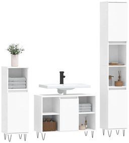 Set mobili da bagno 3 pz bianco in legno multistrato