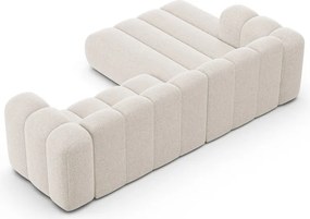 Divano angolare color crema (con penisola a sinistra/con chaise lounge) con rivestimento in ciniglia Lupine – Micadoni