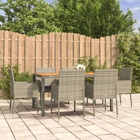 Set da pranzo da giardino 7 pz con cuscini in polyrattan grigio