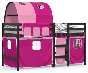 Letto a soppalco con tunnel bambini rosa 80x200cm massello pino