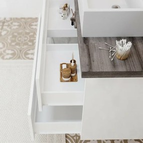 Mobile bagno sospeso 60 bianco top rovere fossile con specchio LED Town