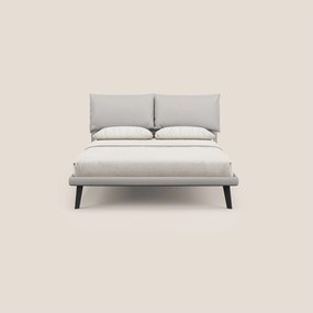 Astrid letto imbottito con piedi in legno in microfibra smacchiabile T11 grigio chiaro