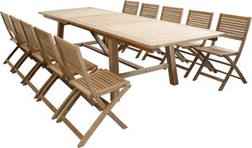 ORATOR - set tavolo in teak cm.220/300 x 100 x 77 h con 10 sedie Orator