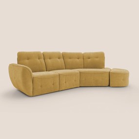 Cerbero divano angolare con pouf mobile in morbido bouclé impermeabile T07 giallo