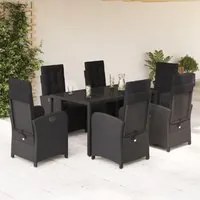 Set da Pranzo da Giardino 7 pz Nero con Cuscini in Polyrattan 3212459