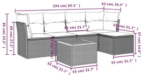 Set Divano da Giardino 6 pz con Cuscini Beige Misto Polyrattan