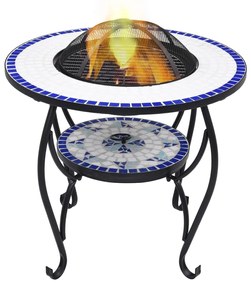 Tavolo Con Braciere A Mosaico Blu E Bianco 68 Cm İn Ceramica /