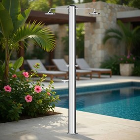 Doccia da Giardino Doppia 2 Temporizzatori e Lavapiedi ATI Docce MUL-2P Inox Anodizzato...