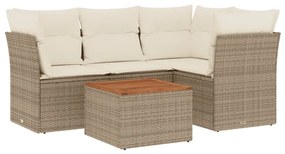 Set divano da giardino 5 pz con cuscini beige in polyrattan