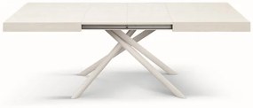 Tavolo CARRARA in legno, finitura bianco frassinato e base in metallo verniciato bianco, allungabile 160&#215;90 cm &#8211; 240&#215;90 cm