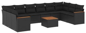 Set Divani da Giardino 11 pz con Cuscini in Polyrattan Nero