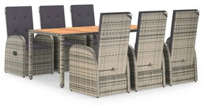 Set da pranzo da giardino 7 pz con cuscini in polyrattan grigio