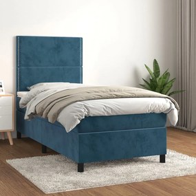 Giroletto A Molle Con Materasso Blu Scuro 90x190 Cm İn Velluto /