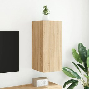 Mobile tv a parete con luci led rovere sonoma 30,5x35x70 cm