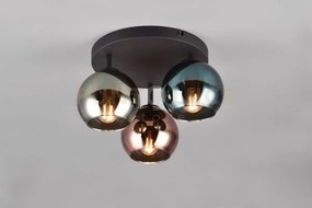 Sheldon plafoniera metallo nero con 3 vetri multicolor effetto fume...