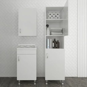 Set da 45 cm con lavatoio colonna e pensile in legno nobilitato bianco Fedra