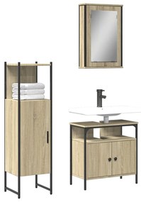 Set mobili da bagno 3 pz rovere sonoma in legno multistrato