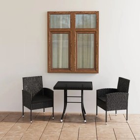Set Da Pranzo Da Giardino 3 Pz İn Polyrattan Nero /