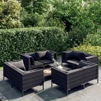 Set Divani Giardino 9 pz con Cuscini in Polyrattan Grigio Scuro 3099809