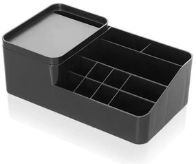 Organizzatore cosmetici e trucco nero con box con coperchio e 11 scomparti