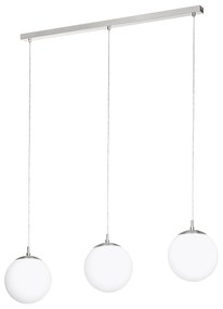 Lampadario A Sospensione Minimal Rondo Acciaio Nichel Vetro 3 Luci E27