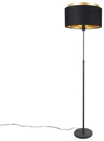 Lampada da terra moderna nera con doppio paralume dorato - Parte