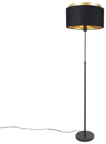 Lampada da terra moderna nera con doppio paralume dorato - Parte