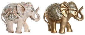 Statua Decorativa DKD Home Decor 24 x 8 x 19 cm Elefante Beige Dorato Coloniale (2 Unità)