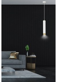 Sospensione 1 Luce Brunilde In Acciaio Bianco Con Tubolare In Bianco E Oro