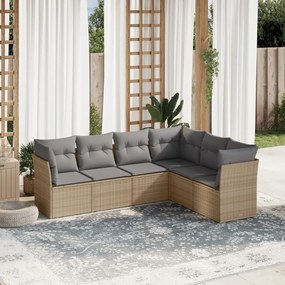 Set divano da giardino 6 pz con cuscini beige in polyrattan