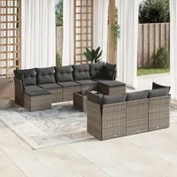 Set Divani da Giardino 11 pz con Cuscini in Polyrattan Grigio 3250179