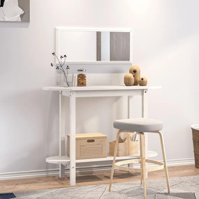Tavolo Consolle Bianco 110x40x80 Cm İn Legno Massello Di Pino /