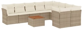 Set Divano da Giardino 10 pz con Cuscini Beige in Polyrattan