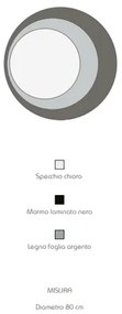 Specchio rotondo 80x80 cm in marmo laminato nero foglia argento - DAVID