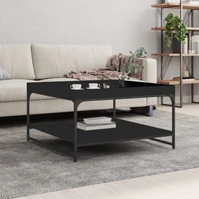 Tavolino da salotto nero 80x80x45 cm legno multistrato e ferro