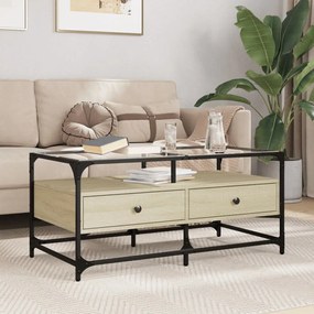 Tavolino Con Piano İn Vetro Rovere Sonoma 98,5x50x45 Cm Acciaio /