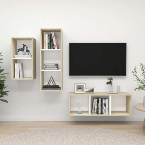 Set Mobili Tv 3 Pz Bianco E Rovere Sonoma İn Legno Multistrato /