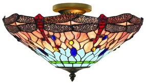 Dragonfly semi-flush - metallo ottone anticato e vetro colorato