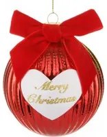 Pallina Natale cuore Merry Christmas 10 cm rossa crochet