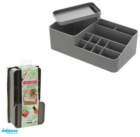 Organizer Porta Cosmetici "Smack"In Plastica Con 11 Scomparti e Box Con Coperchio Grigio