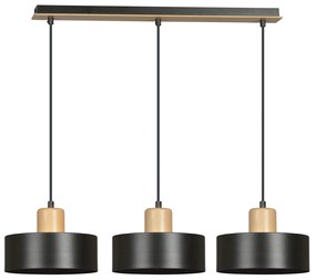 Lampadario a Sospensione in Acciaio e Legno TORIN 3 Nero 3xE27