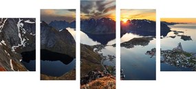 Quadri 5 pezzi – Affascinante panorama montano al tramonto