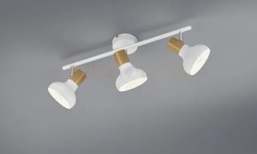 Latika barra 3 spots metallo bianco ed effetto legno l. 47cm attacc...
