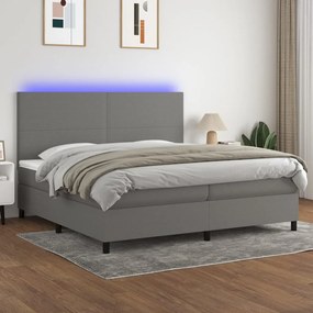 Letto a molle materasso e led grigio scuro 200x200cm in tessuto