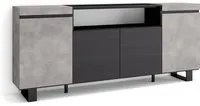 Credenza, Mobile soggiorno 200x87x35cm, 4 Porte, Design industriale, Stile moderno, Cemento