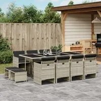 Set da Pranzo da Giardino 13pz con Cuscini Grigio in Polyrattan 3277750