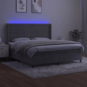 Letto a molle materasso e led grigio chiaro 160x200 cm velluto