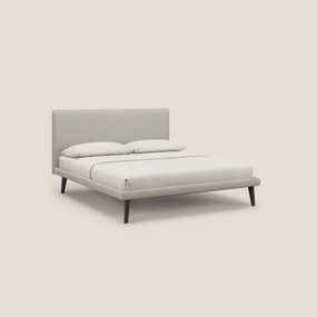 Noel letto minimal scandinavo con piedi in mogano e tessuto fiammato impermeabile T19 panna