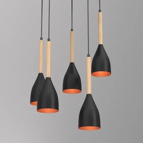 Lampadario a sospensione con filo MUZA 5xE27/15W/230V nero/beige/rame/faggio