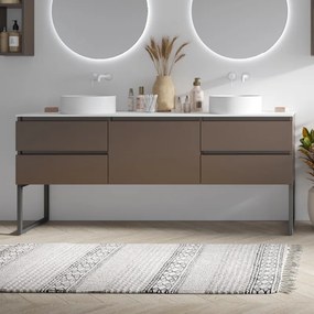 Mobile bagno a terra 180 cm con piano bianco solid surface e 5 cassetti SP-180SS5 - KAMALU